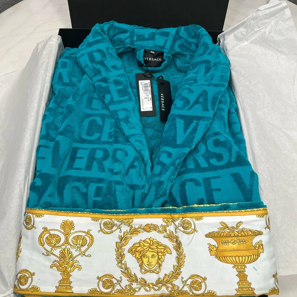 Versace Turquoise/Green and Gold Patterned Robe Unisex ๐ฏ Authentic XXL - Picture 4 of 7